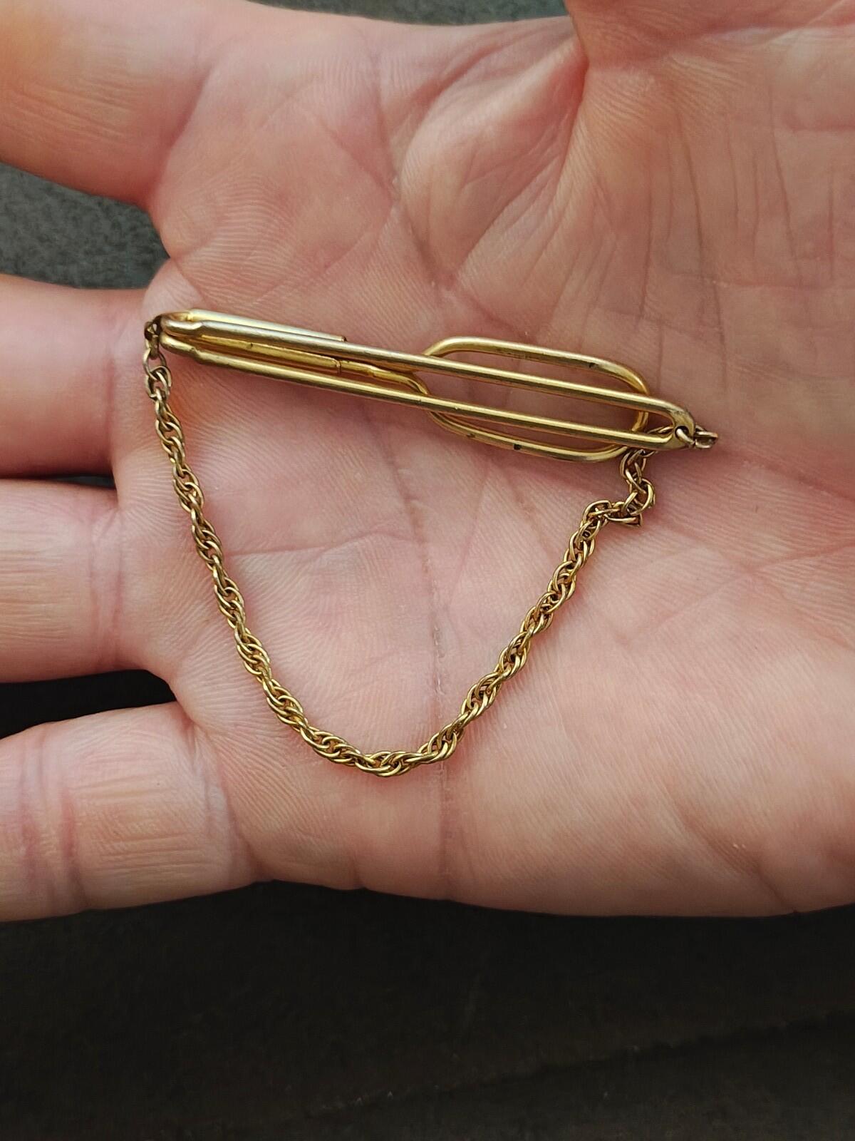 1930s Signed Swank Art Deco Style Gold Tone Tie Bar/Tie Clip