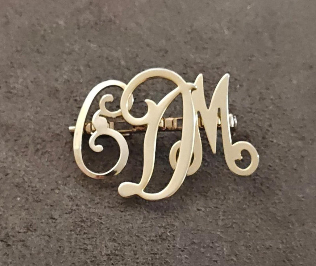 1950s Monogram Initial EDM Gold Tone Brooch Pin.