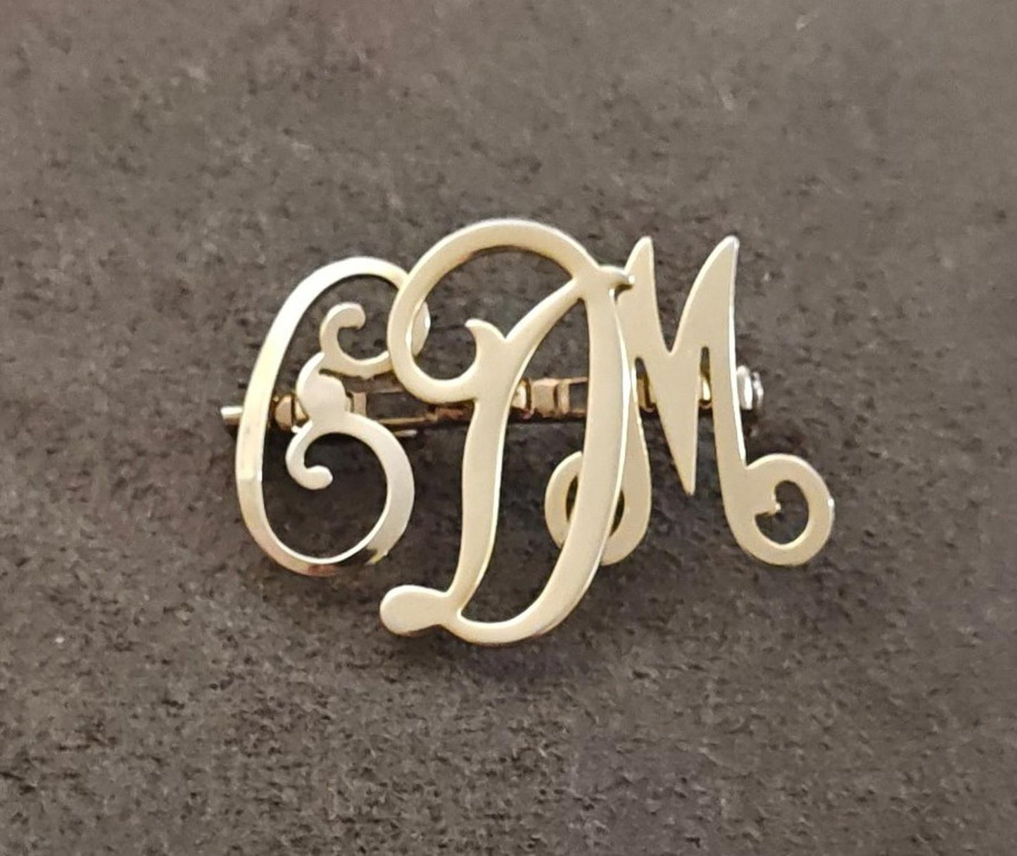 1950s Monogram Initial EDM Gold Tone Brooch Pin.