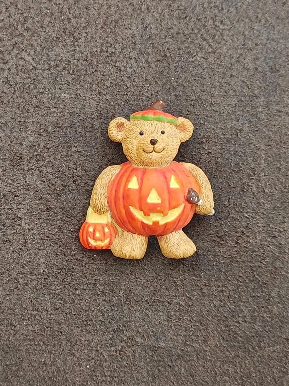 1990s Teddy Bear Dressed In a Jack-o'-Lantern Costume Brooch