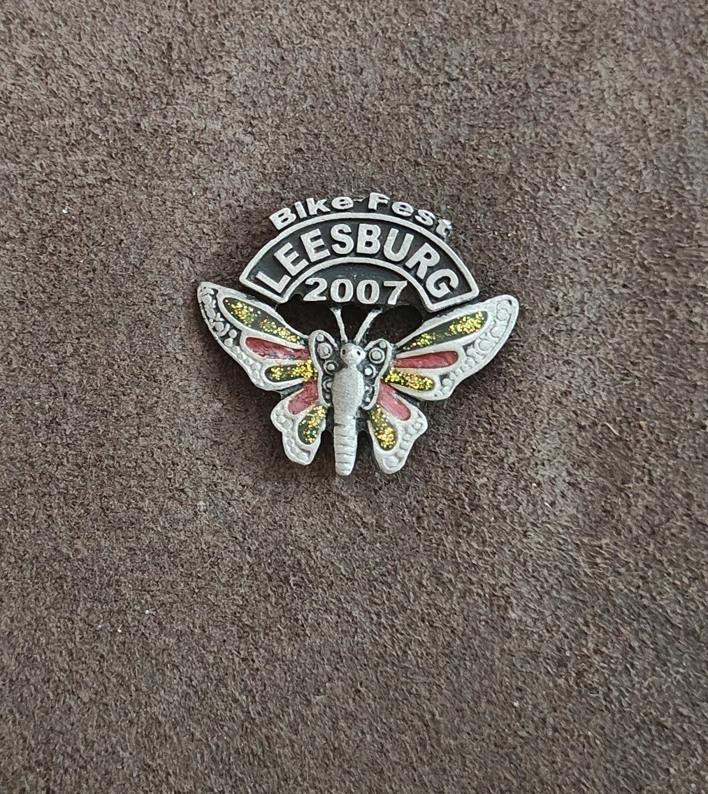 Ladies Of Harley Leesburg 2007 Bike Fest Butterfly W/ Glitter Accents Pewter Pin