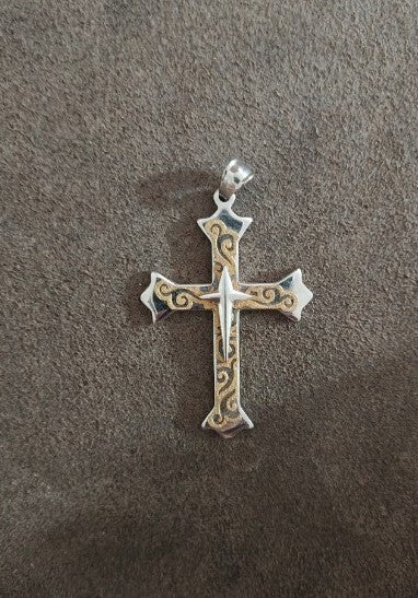 Gothic Style Silver Tone Cross Pendant