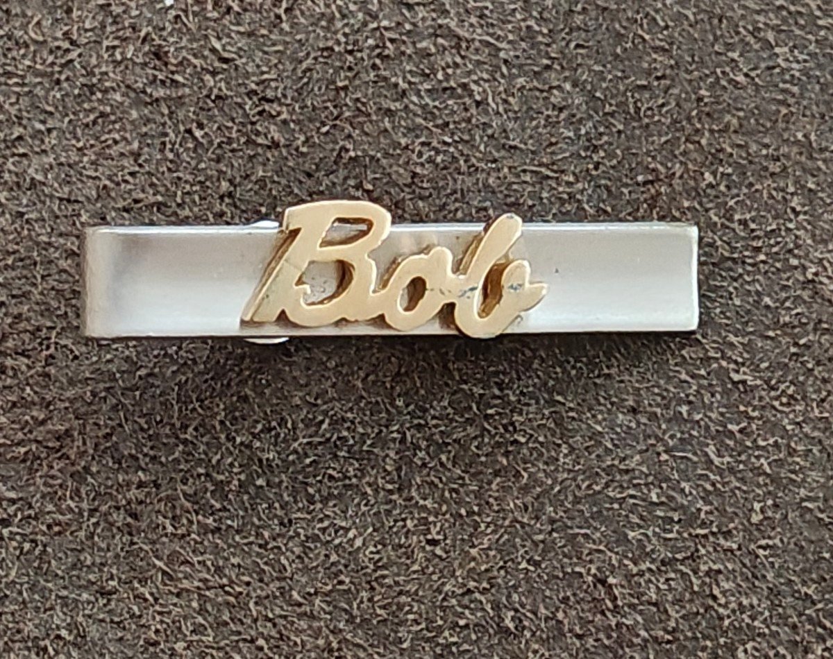 1950s/60s Rare Signed Swank Two Tone 3D Name "Bob" Tie Clip