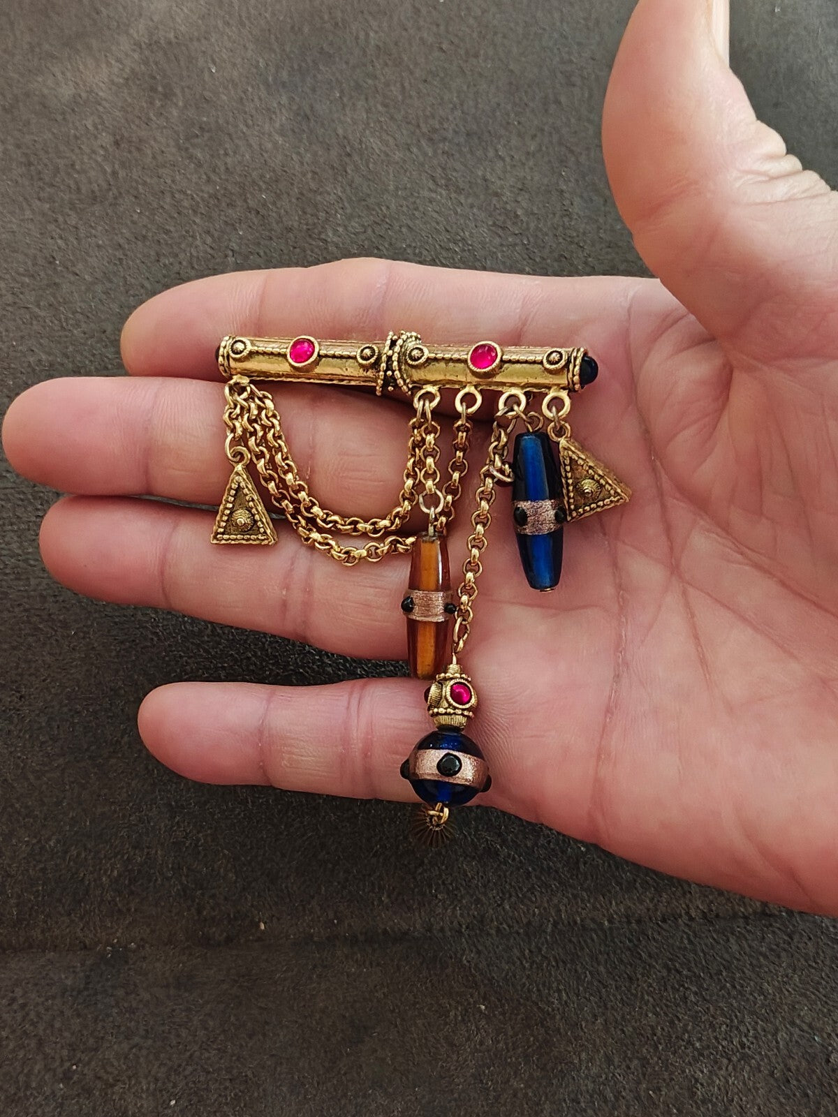 1980s Gold Tone 1928 Jewelry Company Victorian Revival Chatelaine Bar Brooch