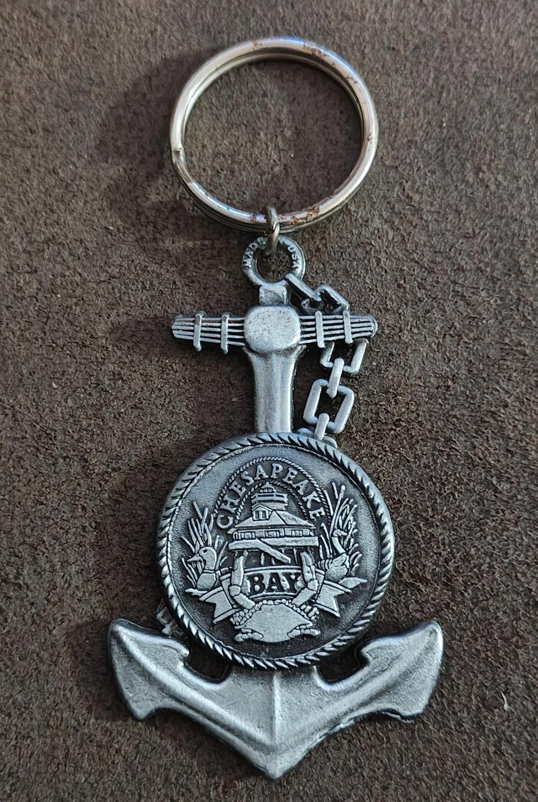 1980's Chesapeake Bay Anchor Shaped Souvenir Pewter Keychain