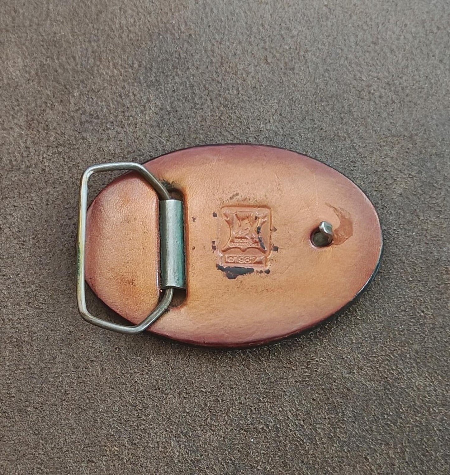 1987 Leather Expressions Steam Locomotive Train Belt Buckle