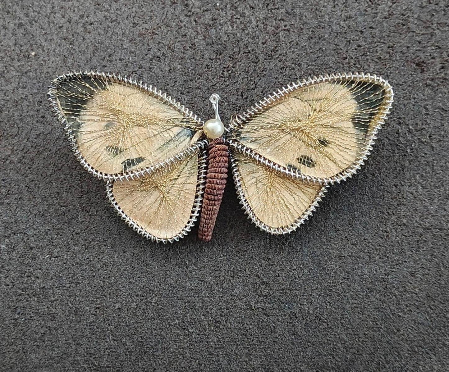 1960s Bavarian West Germany Spun Wire and Paper Butterfly Brooch Pin