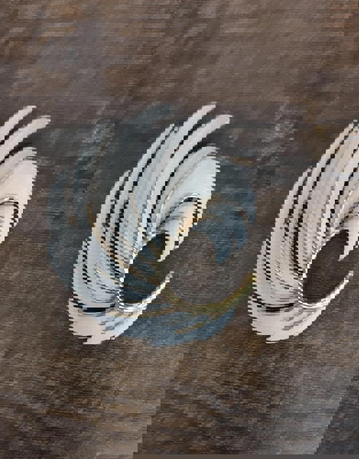 1970's Signed Lisner White Enamel Gold Tone Feather Brooch