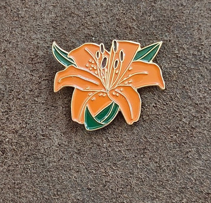 Colorful PinMart's Orange Tiger Lily Flower Enamel Gold Tone Pin