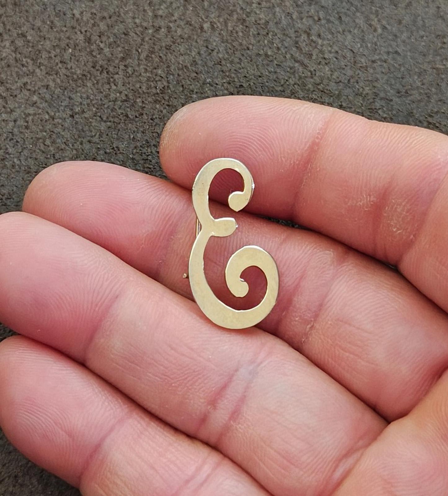 1980s Gold Tone Monogram Letter Initial "E" Pin/Brooch