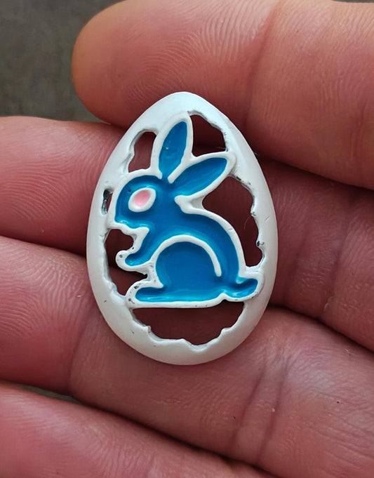 1980's Bunny Rabbit Blue & White Enamel Brooch