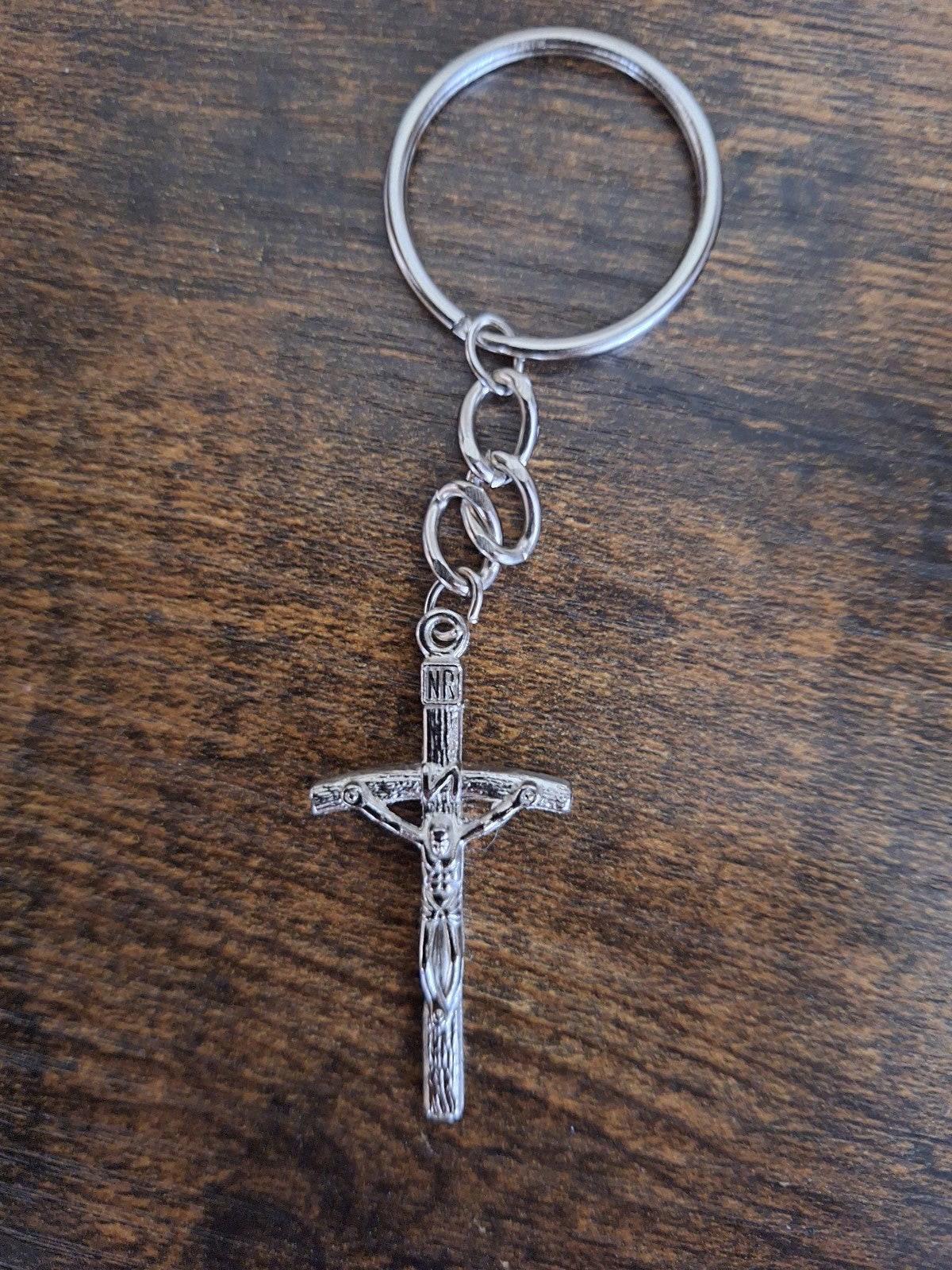 Religious Silver Tone Crucifix/Cross Keychain/Keyring