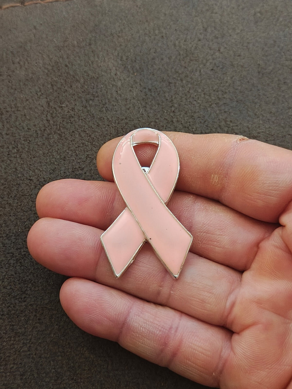 Pink Ribbon Breast Cancer Awareness Silver Tone Enamel Pin.