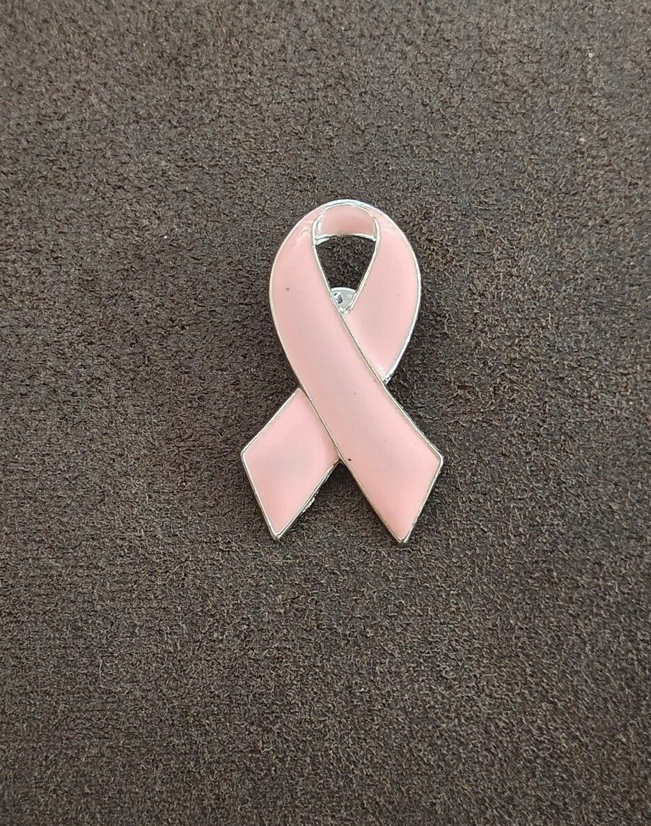Pink Ribbon Breast Cancer Awareness Silver Tone Enamel Pin.