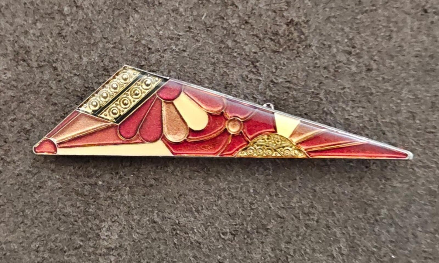 1970s/80s Art Deco Revival Geometric Pierre Bex French Enamel Silver Tone Brooch