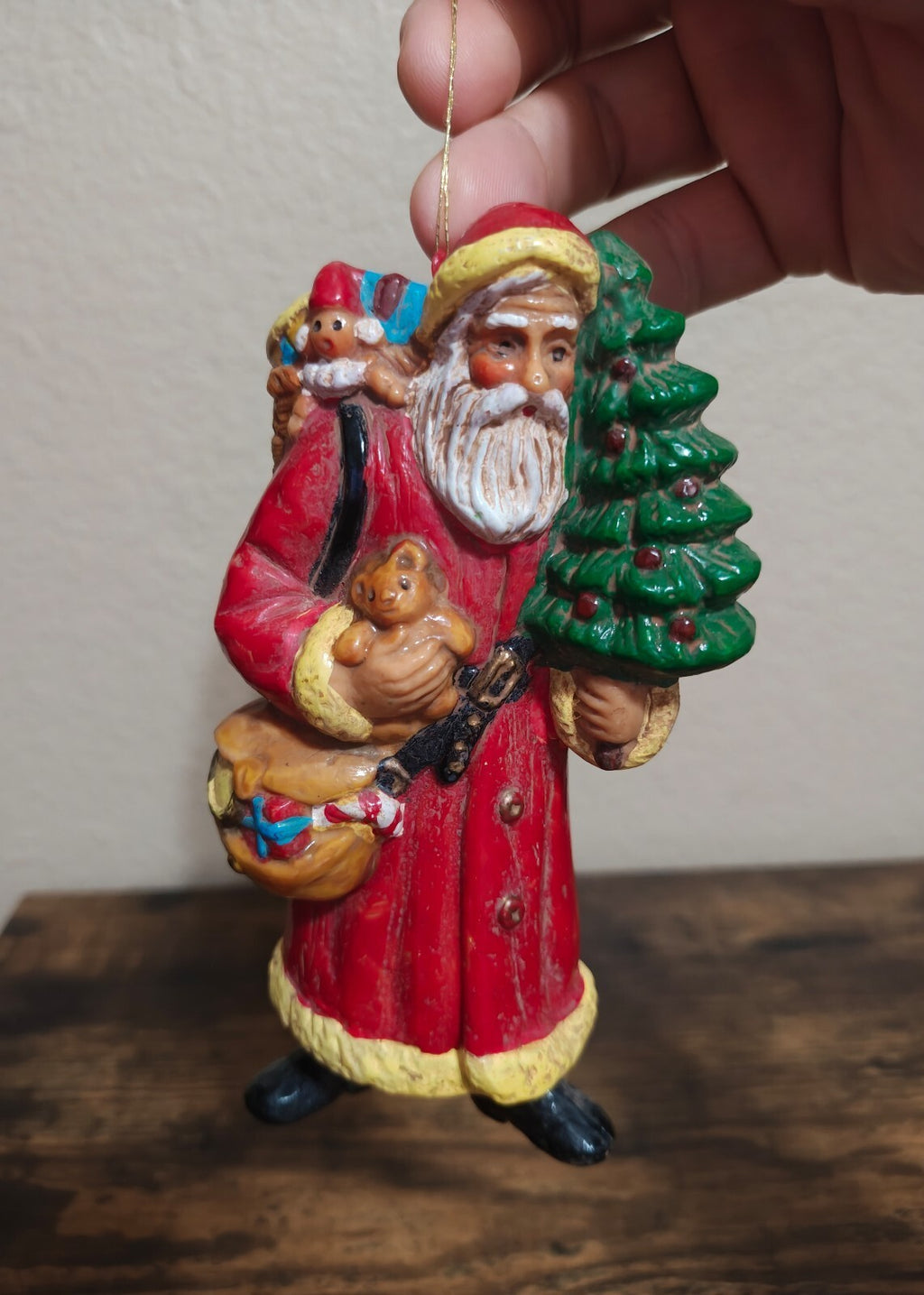 1980s Molded Plastic Santa Claus Figurine Ornament