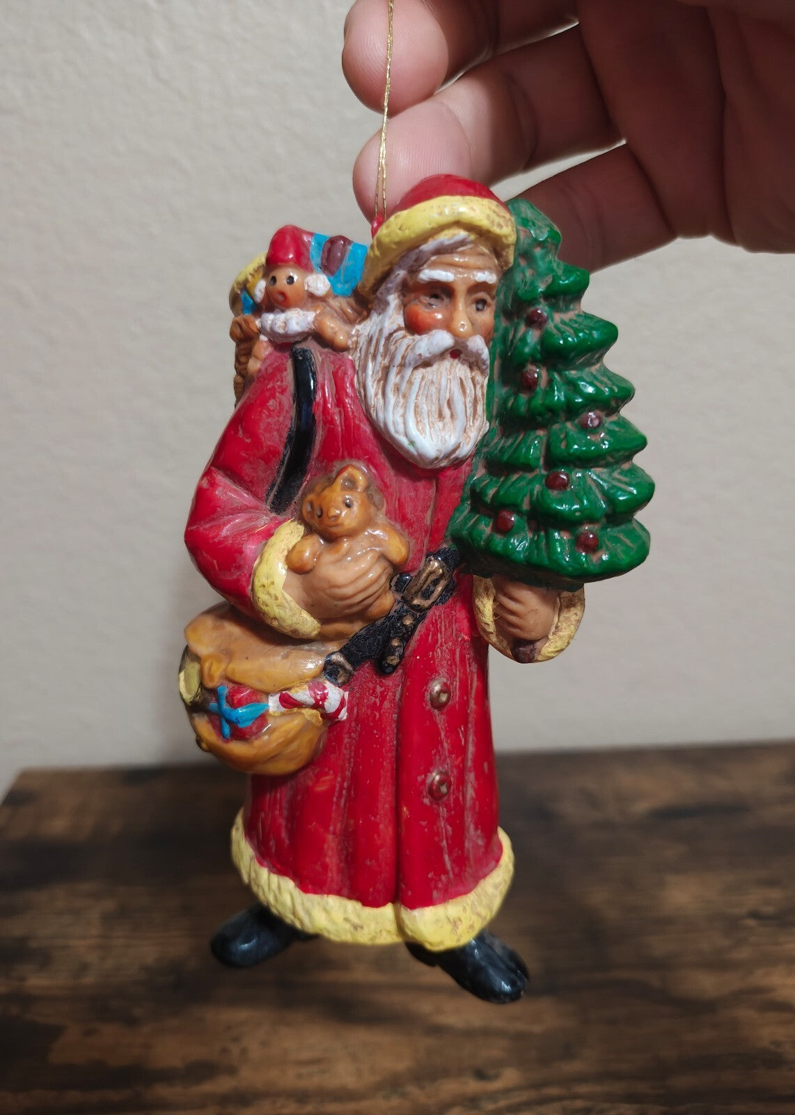 1980s Molded Plastic Santa Claus Figurine Ornament