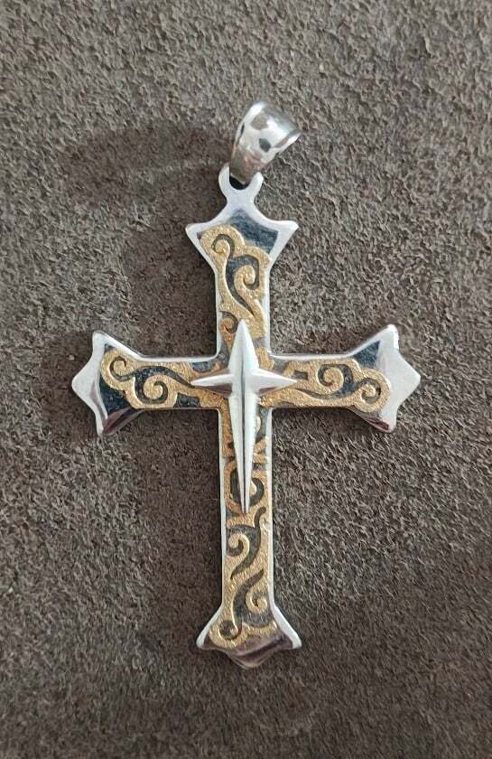 Gothic Style Silver Tone Cross Pendant