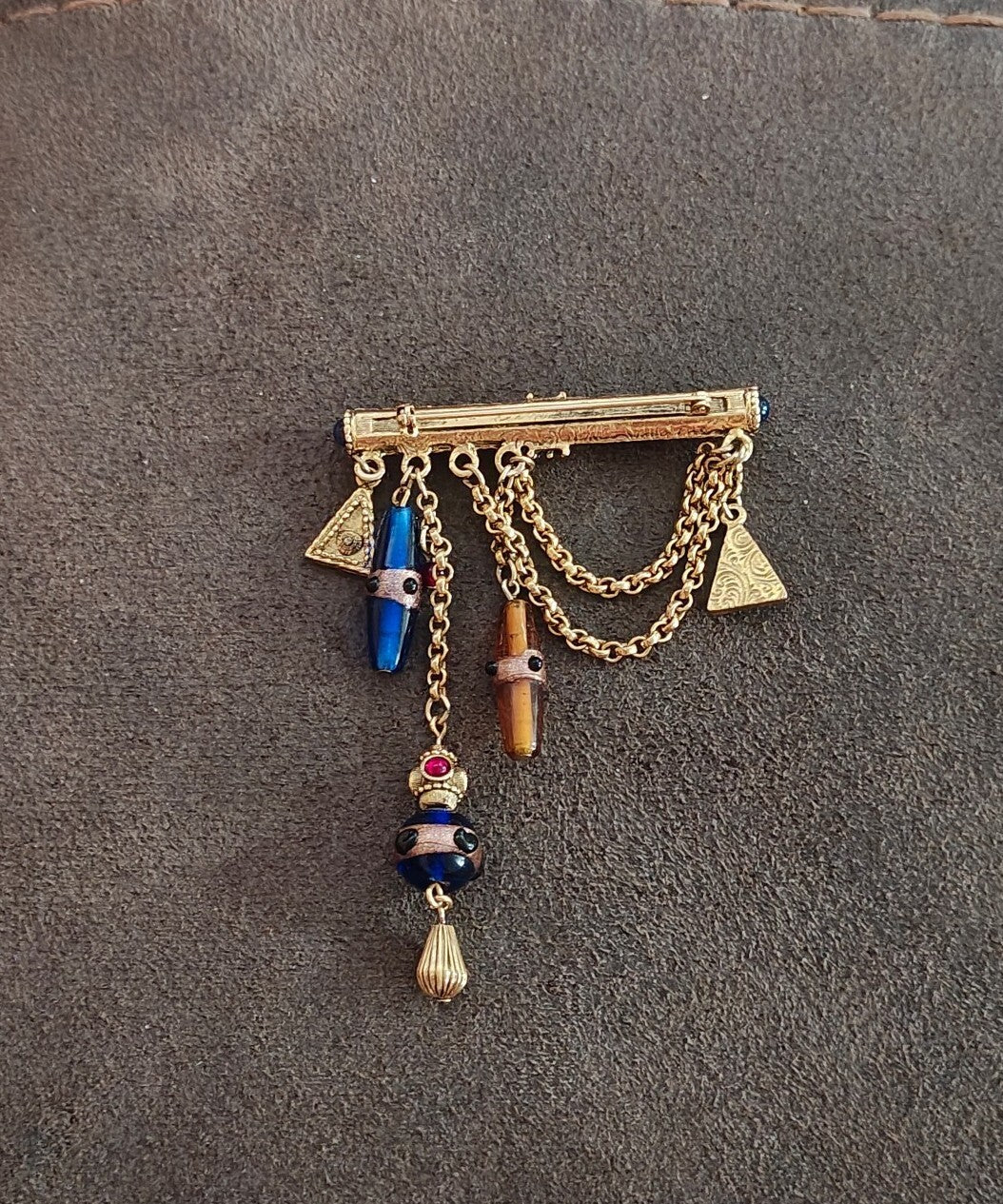 1980s Gold Tone 1928 Jewelry Company Victorian Revival Chatelaine Bar Brooch
