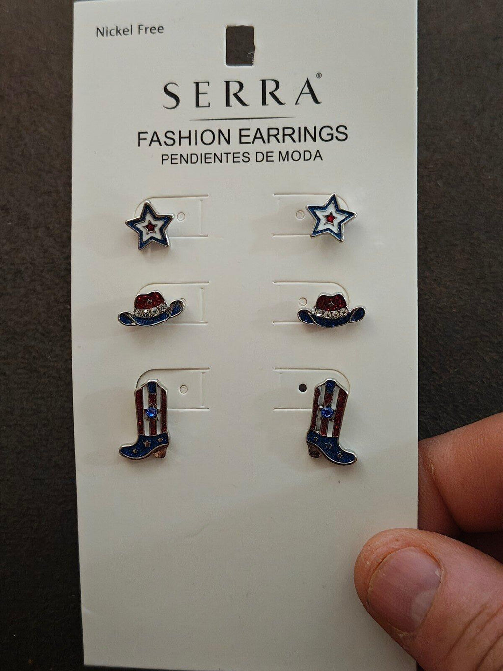 Serra Brand Patriotic Fashion Earrings With Western Themed Design New
