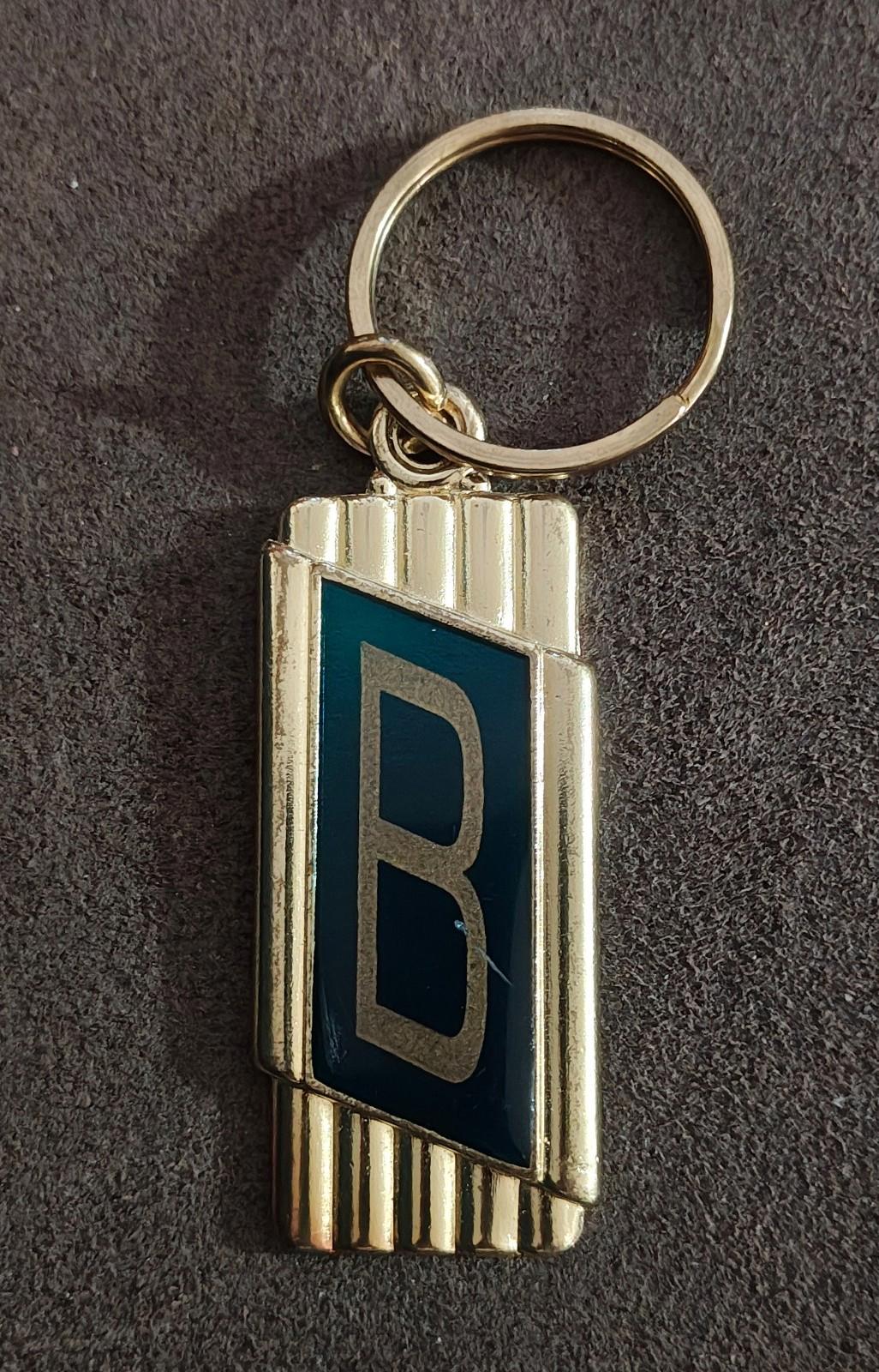 1970s Vintage Art Deco Style Crownmark Initial Letter "B" Gold Tone Keychain
