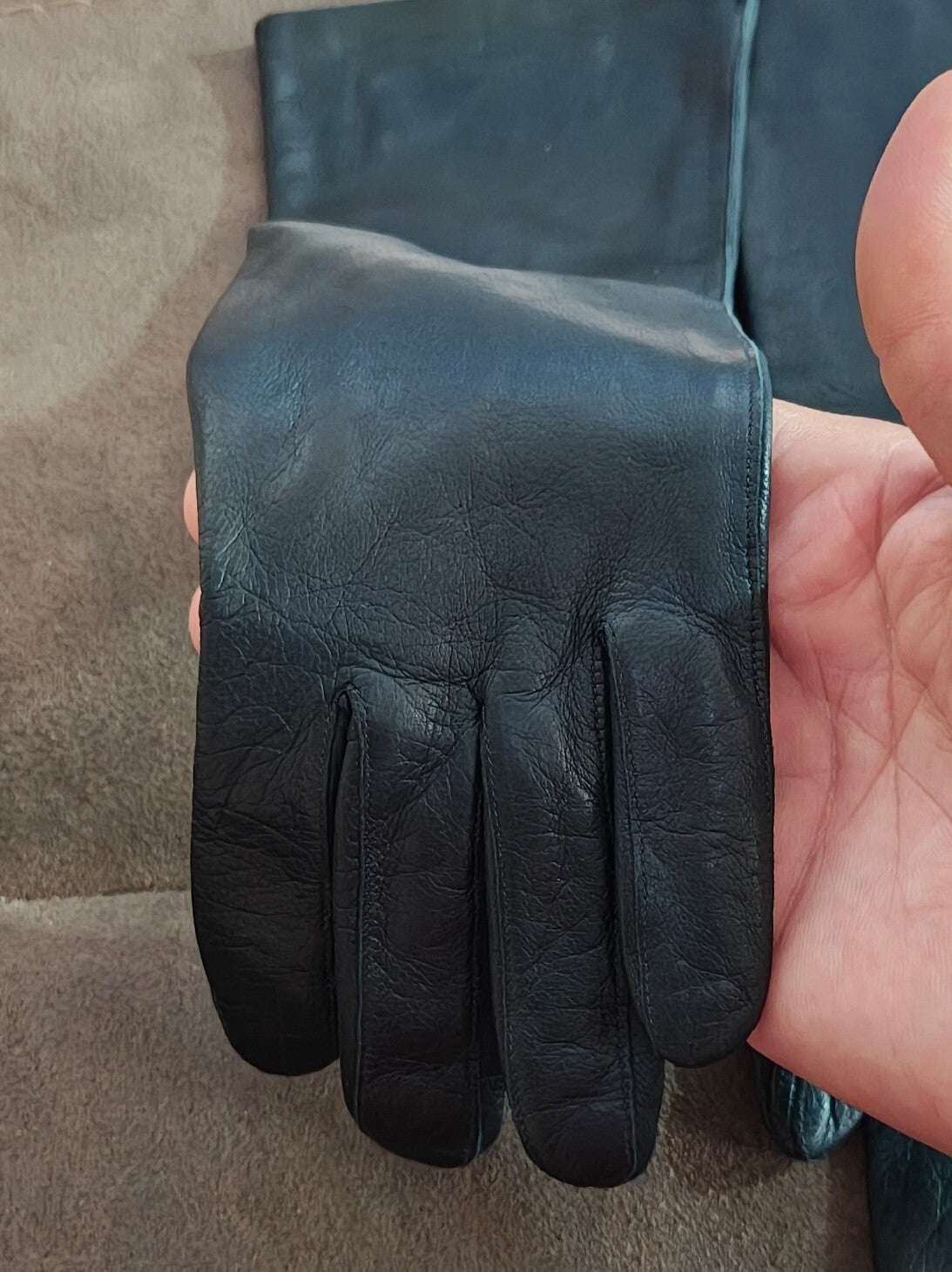 1950s/60’s Bamberger’s New Jersey Dark Navy Blue Long Leather Gloves