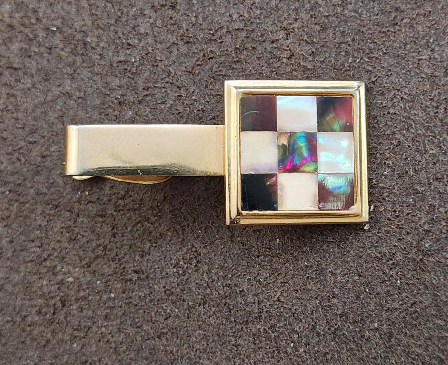1960s Chequered Design Gold Tone Tie Bar