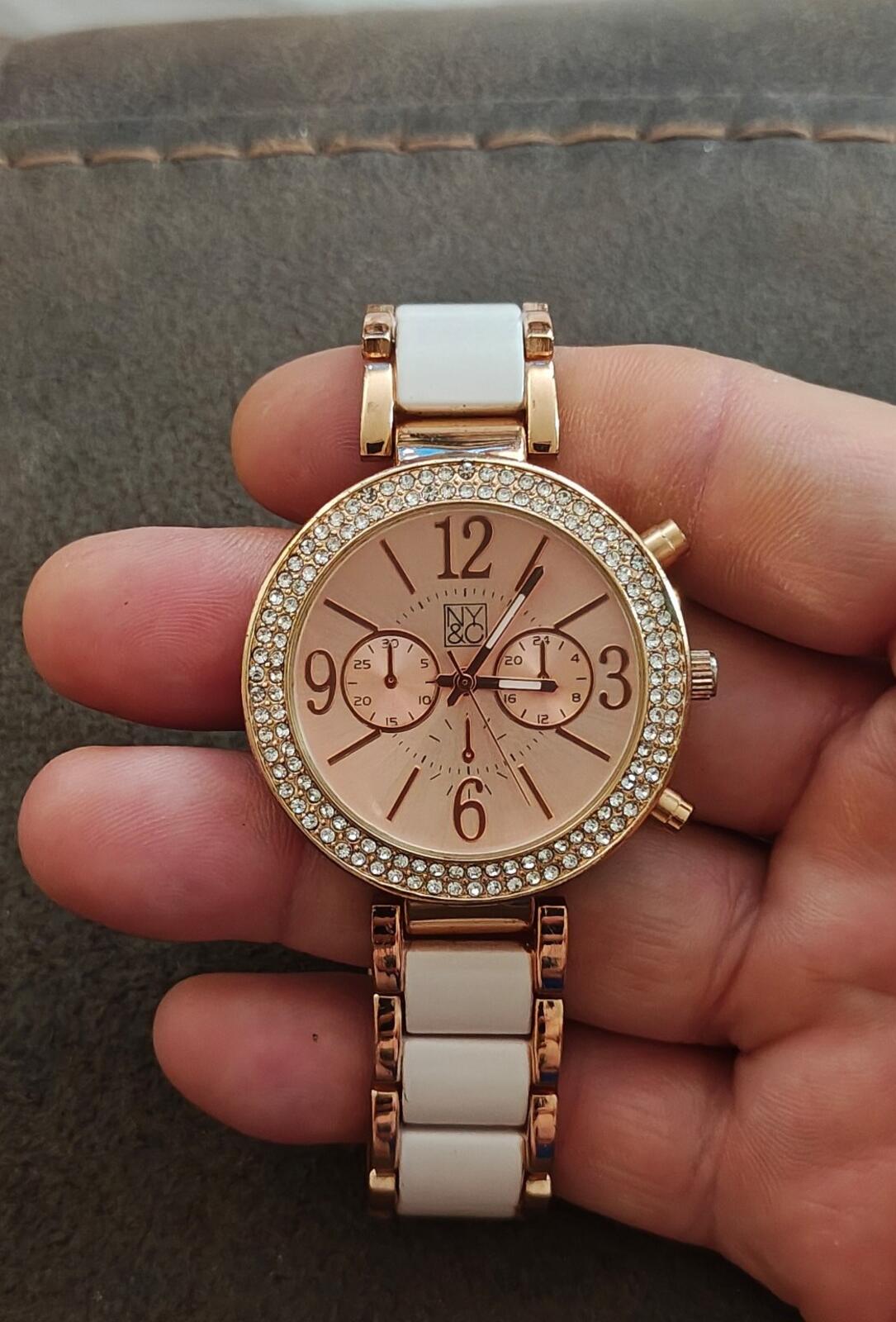 New York & Company (NY&C) Ladies Rose Gold Tone With Rhinestones Fashion Watch