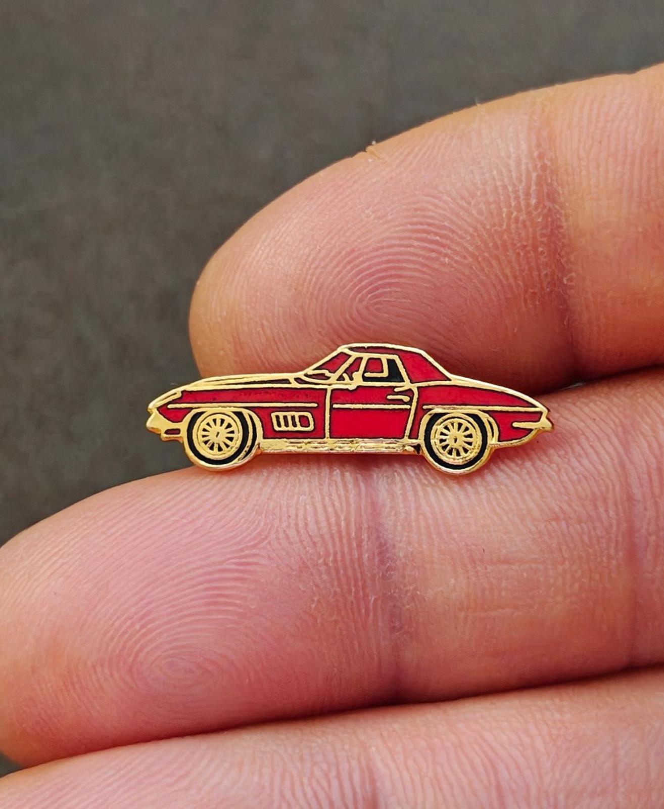 1980's Red Corvette Gold Tone Car Enamel Pin