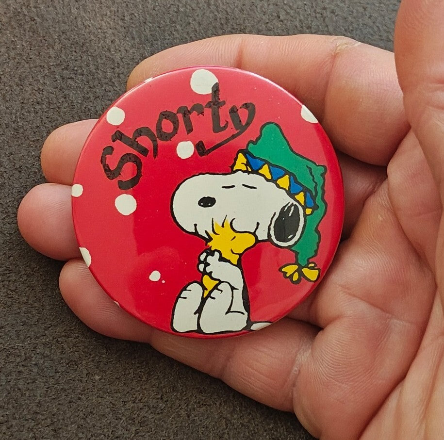 1970s Peanuts Snoopy & Woodstock Personalized Name "Shorty" Pinback Button