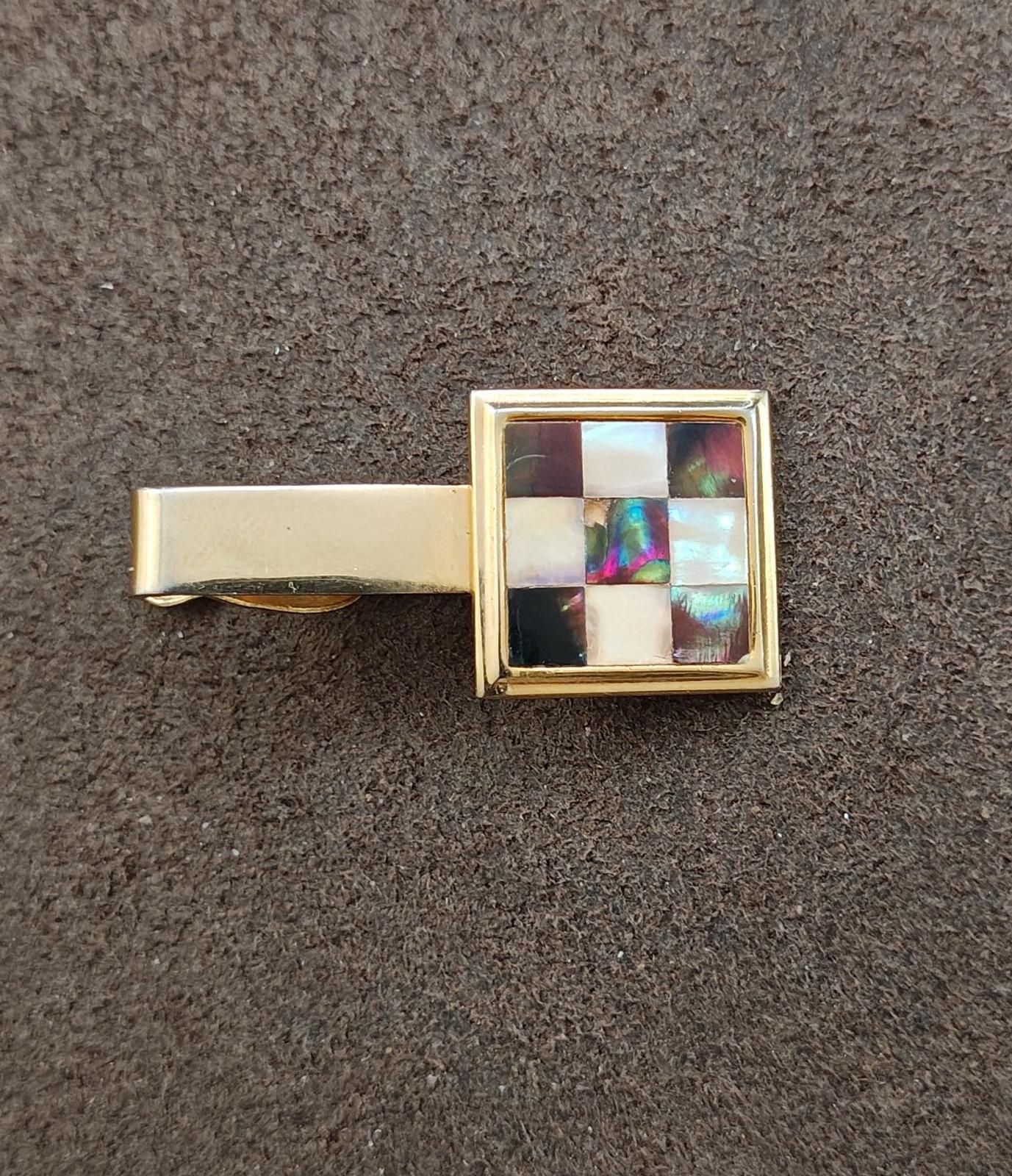 1960s Chequered Design Gold Tone Tie Bar