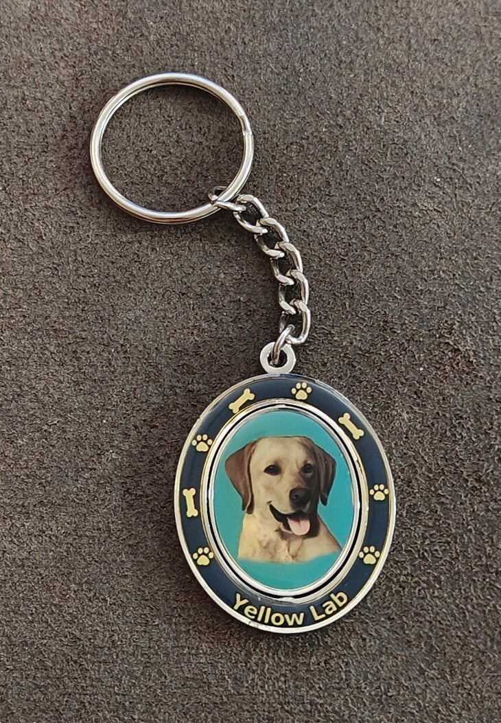 E&S Pets Double-Sided Spinning Yellow Lab Dog Breed Silver Tone Keychain.