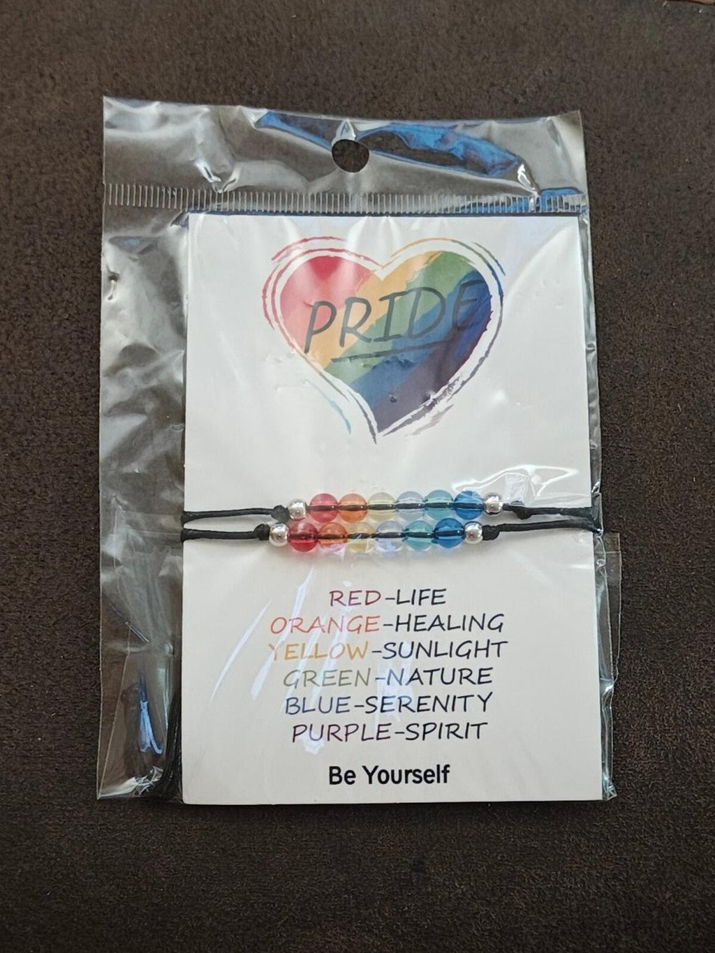Set Of 2 LGBTQ+ Adjustable Rainbow Pride Beaded Wish Bracelets New