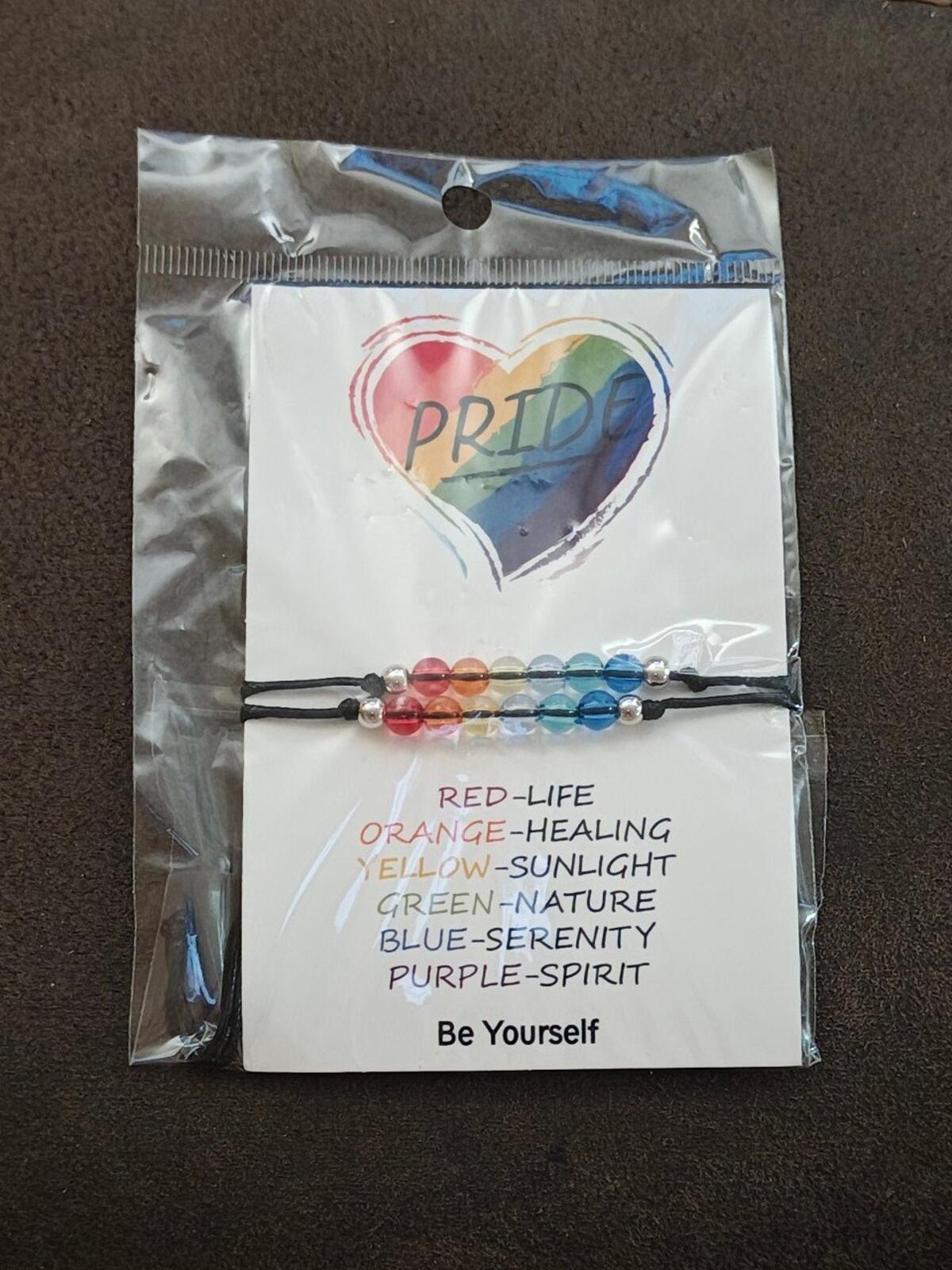 Set Of 2 LGBTQ+ Adjustable Rainbow Pride Beaded Wish Bracelets New
