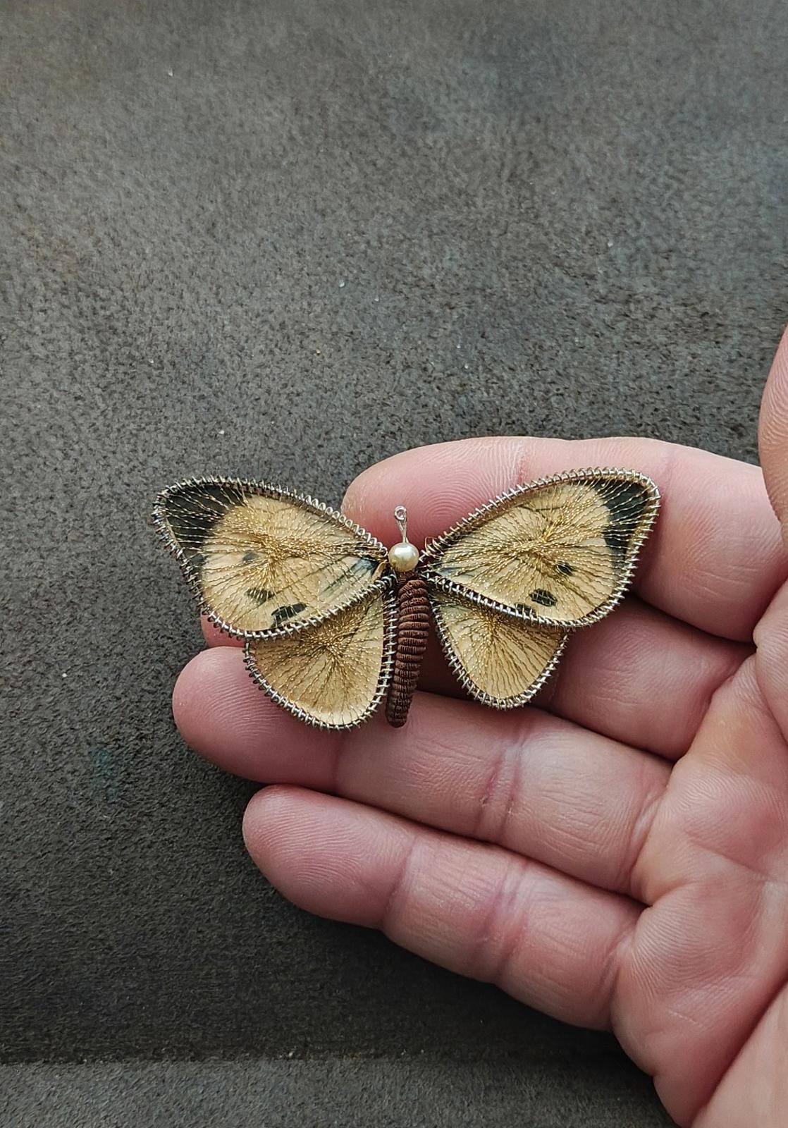 1960s Bavarian West Germany Spun Wire and Paper Butterfly Brooch Pin