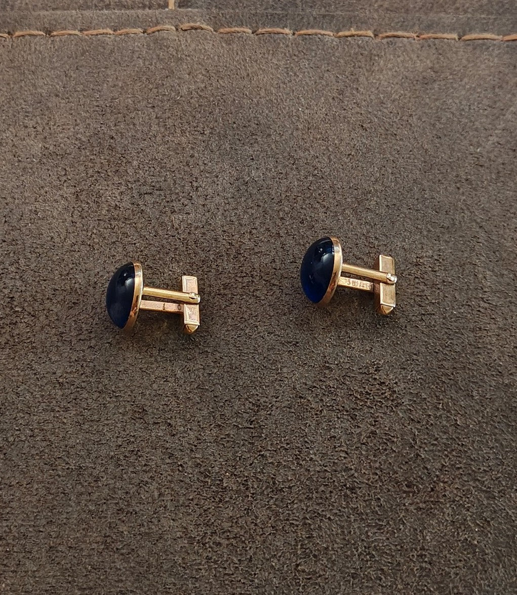 1950s/60s Swank Round Cobalt Blue Lucite Cabochon Gold Tone Cufflinks
