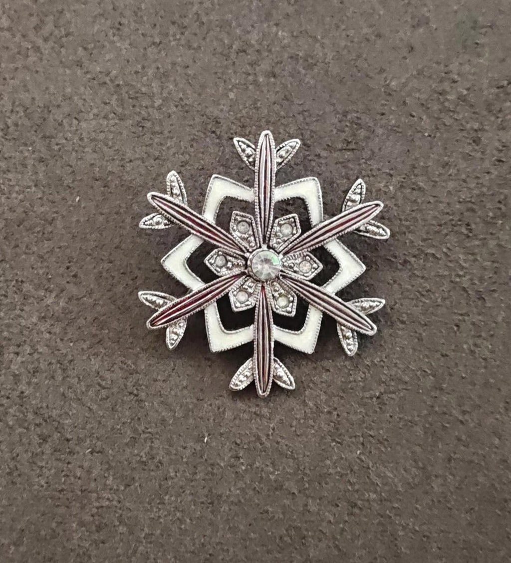 2000s Lia Sophia Silver Tone Snowflake With Iridescent Rhinestones Enamel Brooch