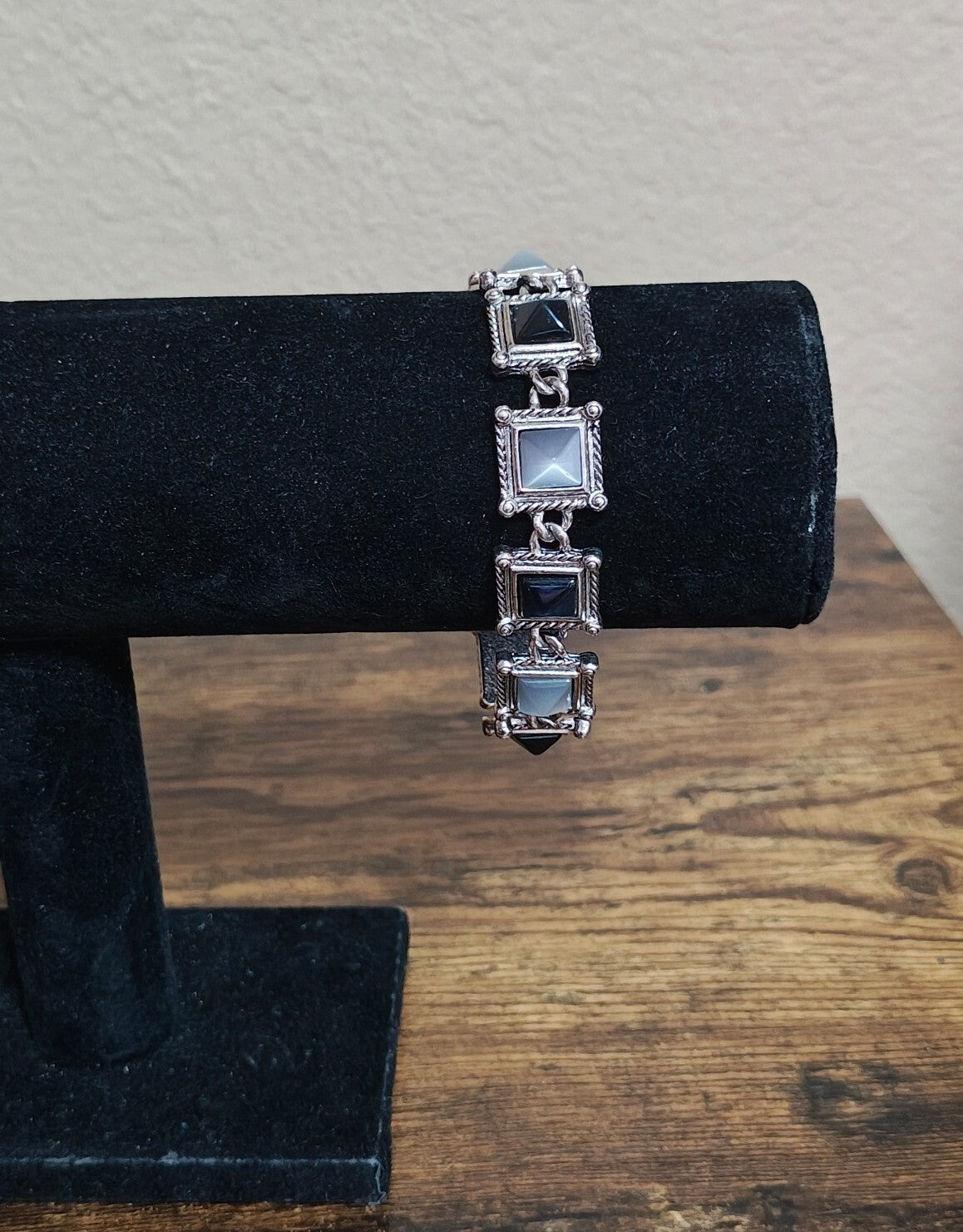 90s Premier Designs Pyramid Cut Moonglow/Cat's Eyes Stones Bracelet