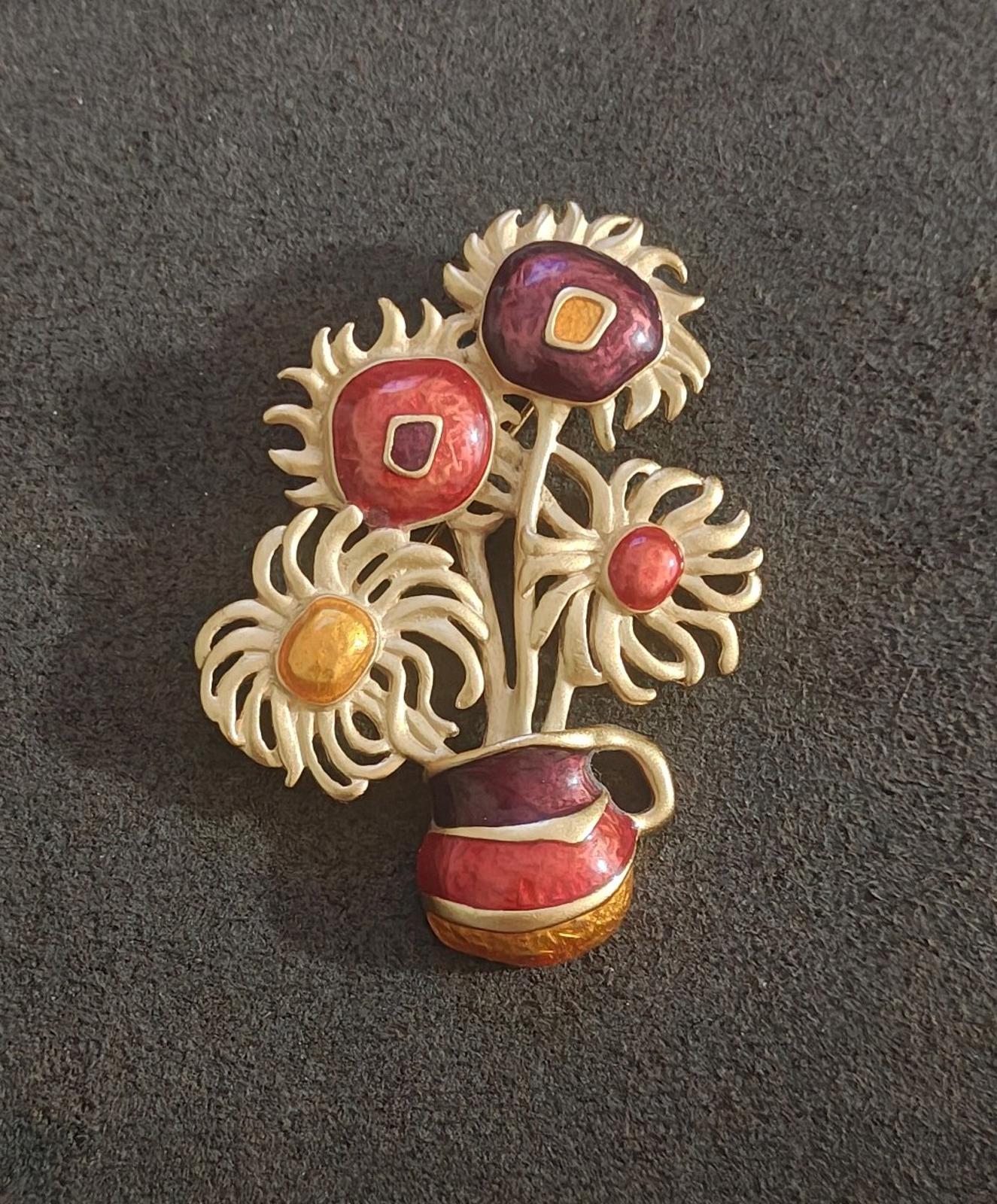 1970s Yves Saint Laurent for Avon Van Gogh's "Sunflowers" Painting Brooch
