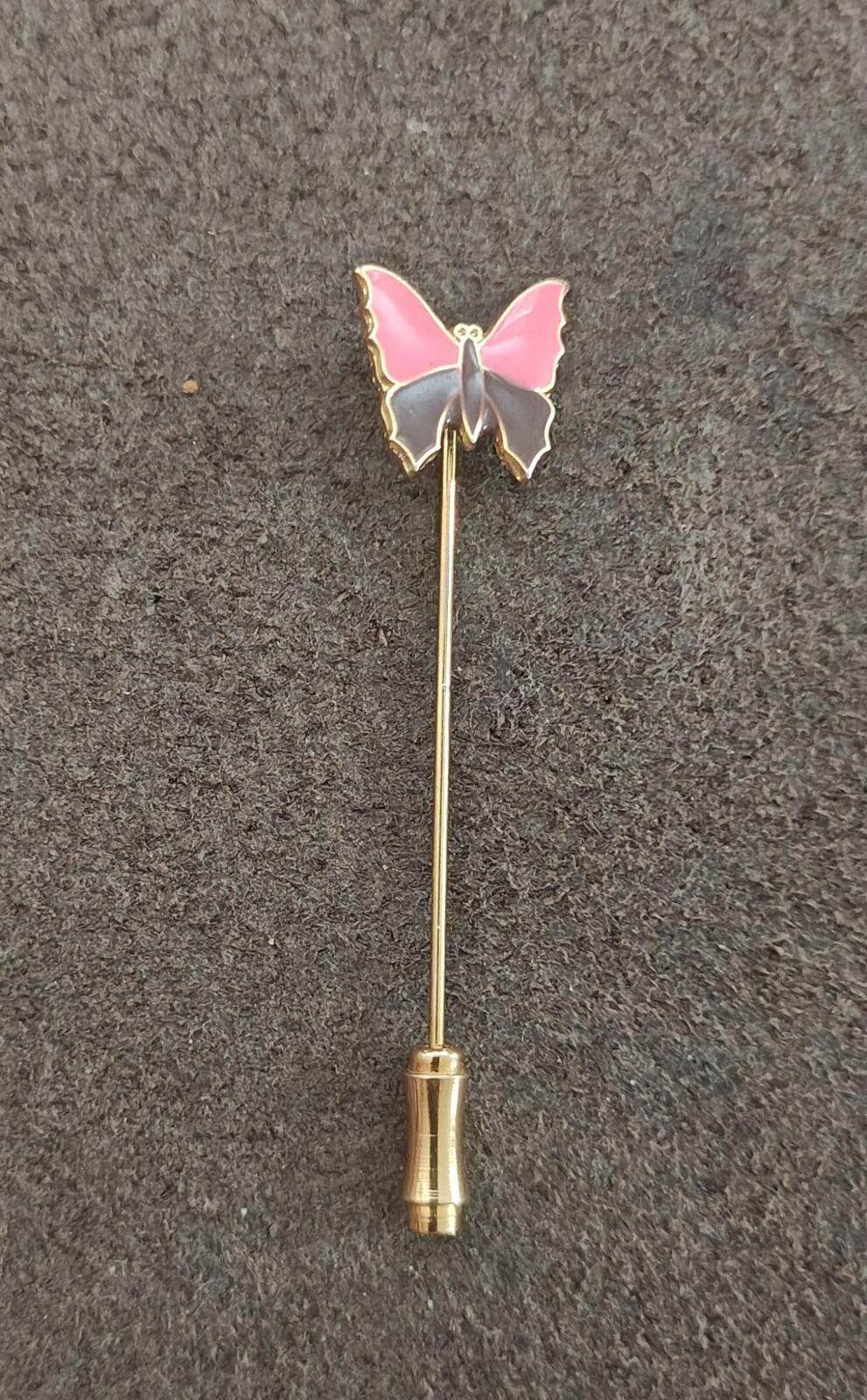 1980s Gold Tone Enamel Butterfly Stick Pin