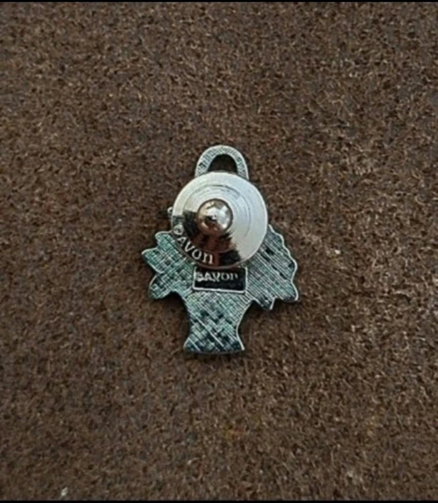 1982 Avon Antiqued Silver Tone Textured Flower Basket Pin