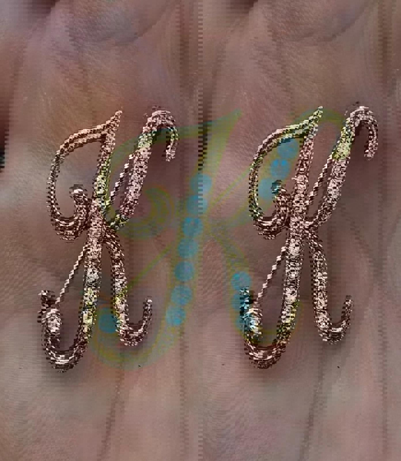 1980's Monogram Initial K with Rhinestones Gold Tone Brooch Pin