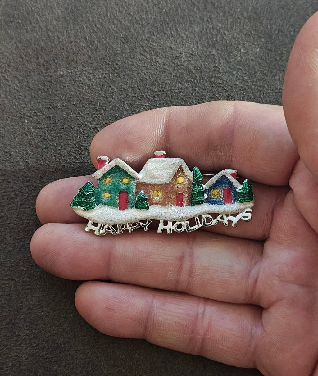 1980s Danecraft Happy Holidays Christmas Village Pin