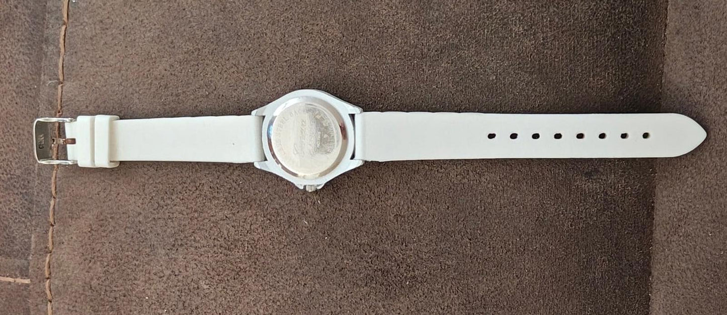 Geneva Platinum White Dial Rhinestone Encrusted White Silicone Band Ladies Watch