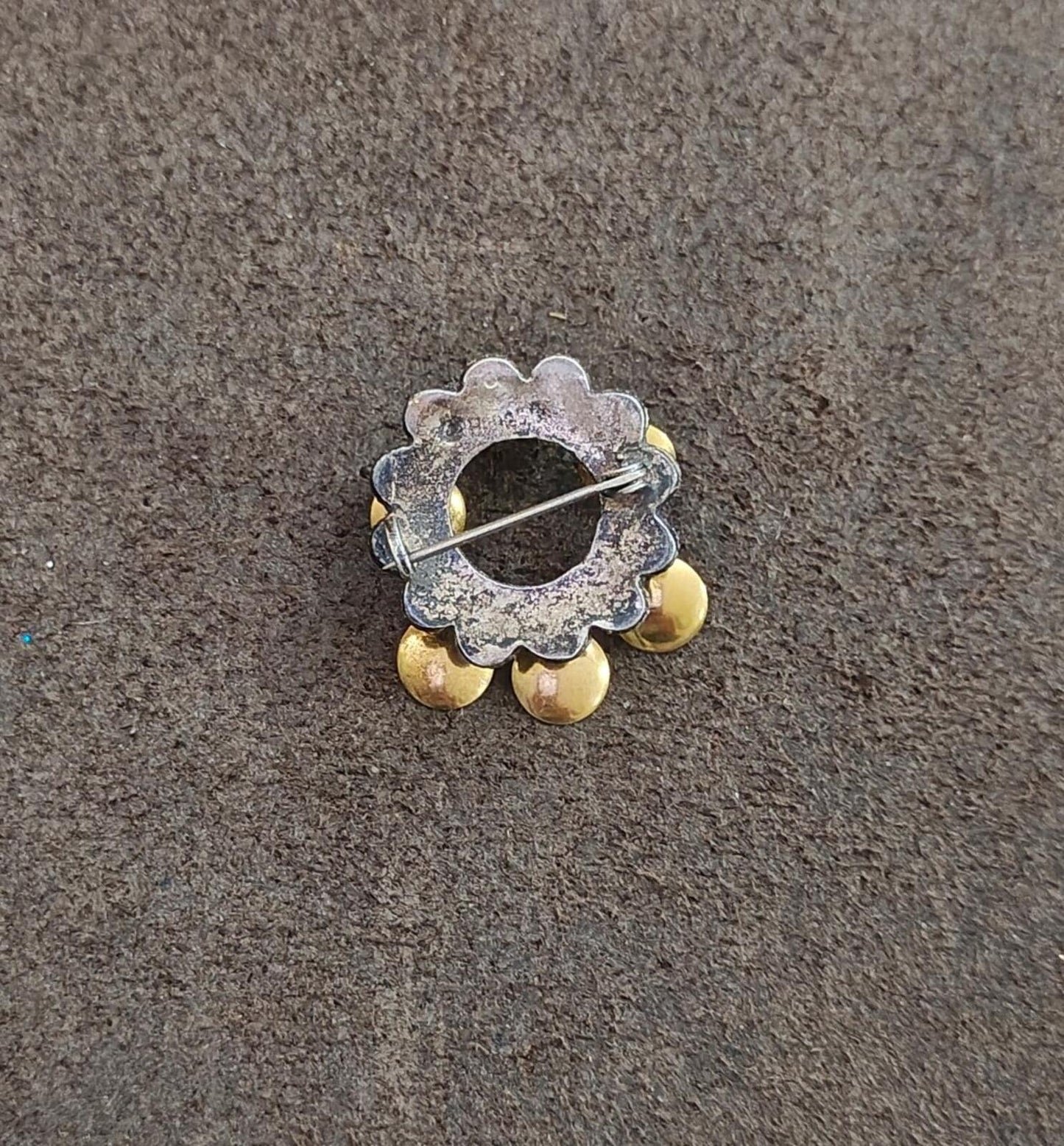40s Sterling Silver Filigree Norwegian Sølje Brooch With Dangling Gilded Discs