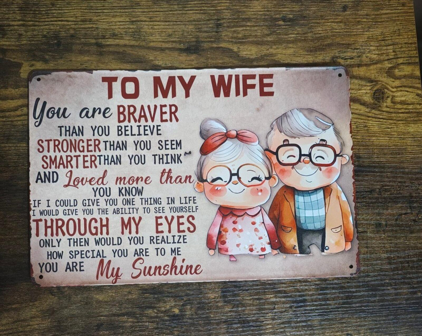 To My Wife Metal Tin Sign 8" x 12" Romantic Love Message Wall Decor