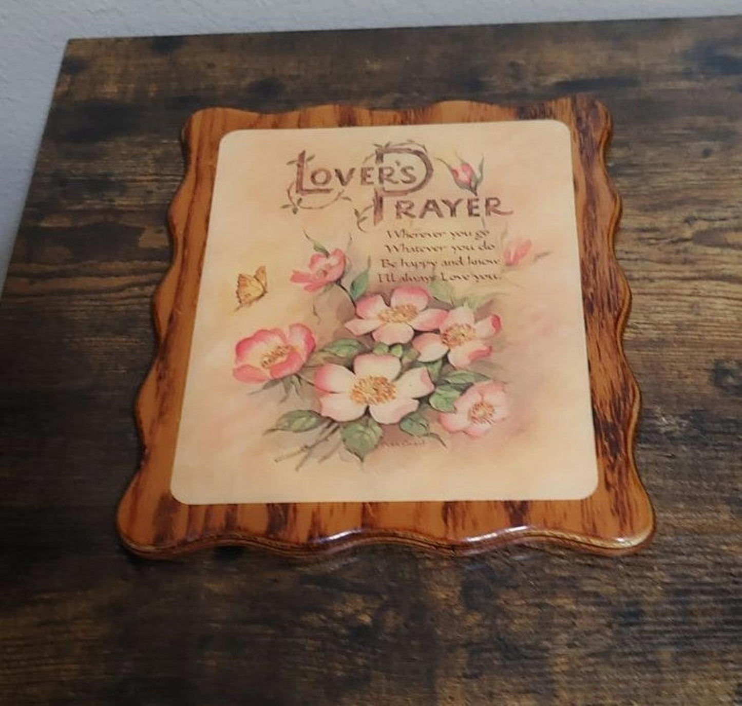 1970's Lover's Prayer Epoxy Coated Wood Wall Plaque