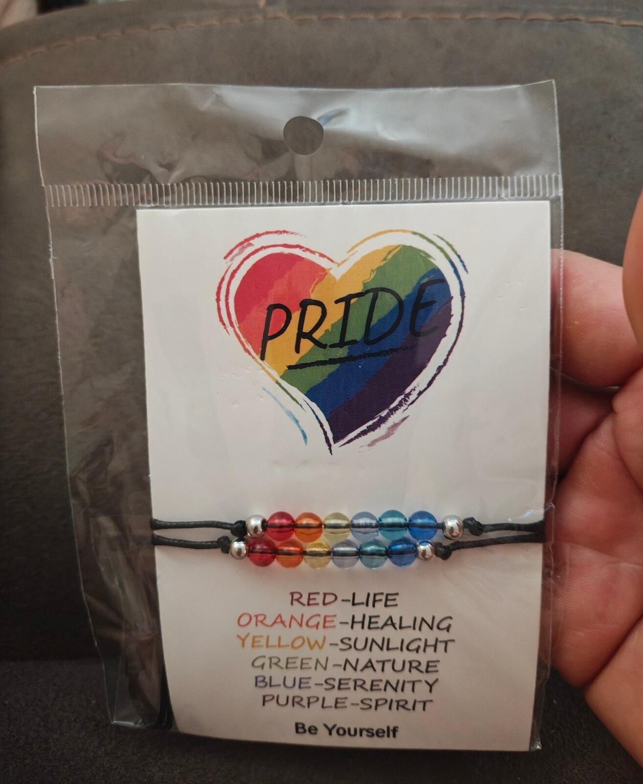 Set Of 2 LGBTQ+ Adjustable Rainbow Pride Beaded Wish Bracelets New