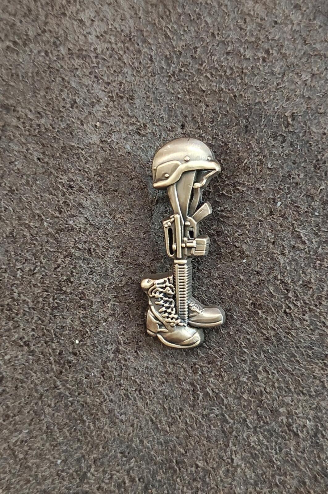Vintage Fallen Soldier Battlefield Cross Gold Tone Pin