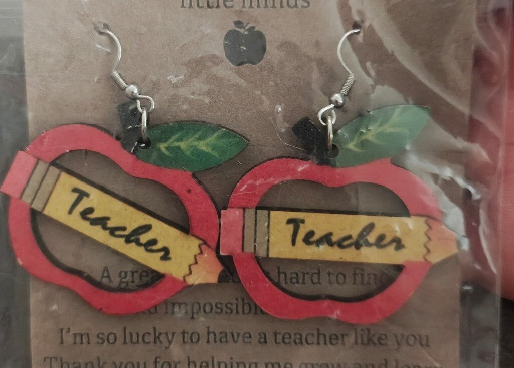 Lightweight Wooden Teacher Appreciation Dangle Earrings New